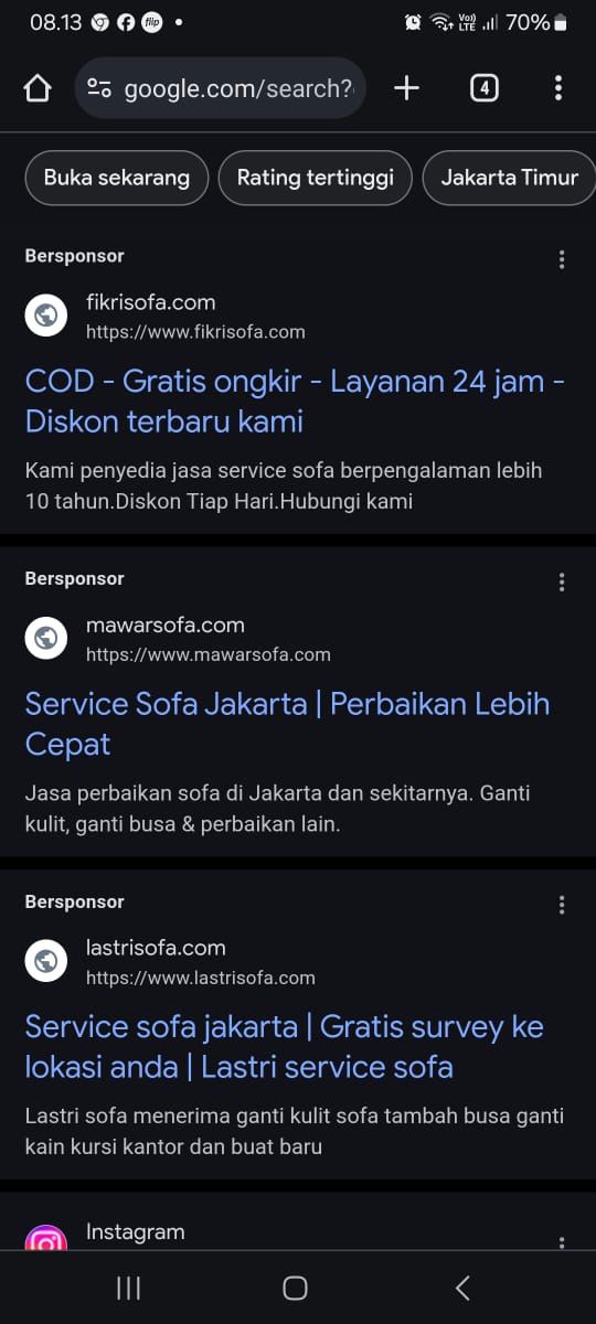 Hasil tayangan iklan dengan kata kunci service sofa jakarta