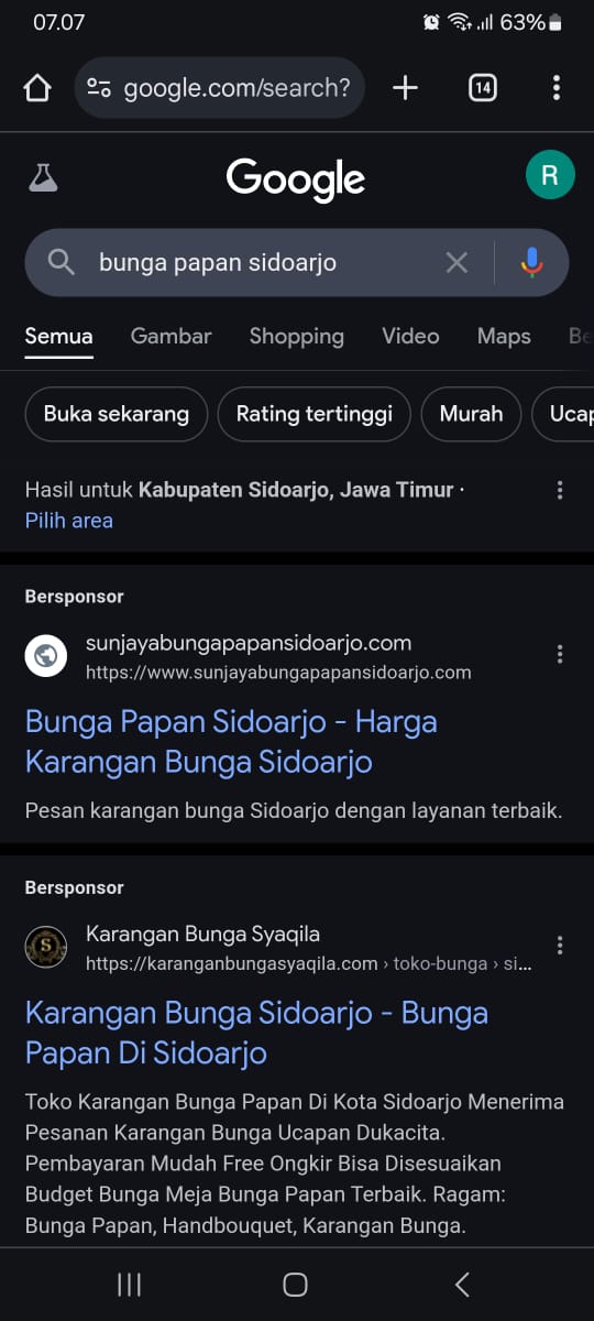 Hasil tayangan iklan google dengan kata kunci bunga papan sidoarjo
