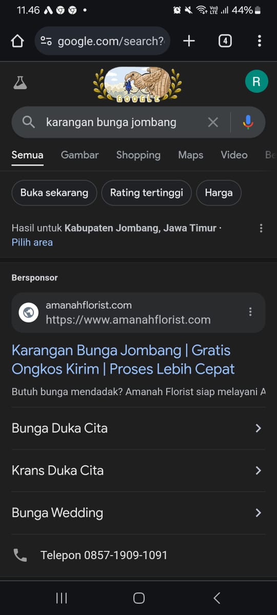 Tayangan iklan dengan kata kunci karangan bunga jombang