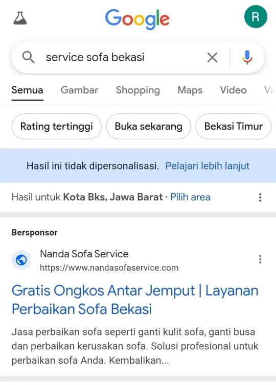 contoh hasil iklan google bekasi